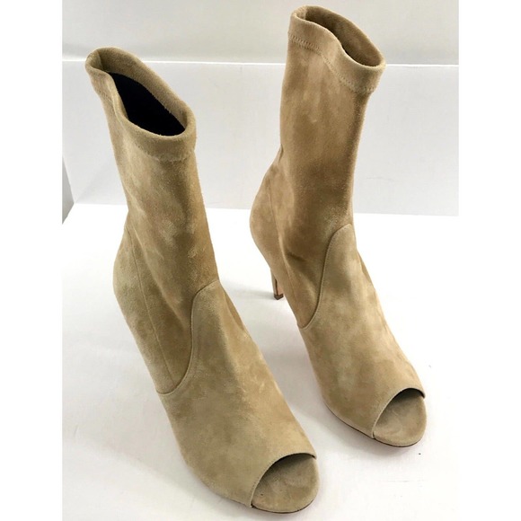Jean-Michel Cazabat 6.5 'Olaz' Booties Shoes Peep Toe Camel Beige Suede MSRP$595 - Picture 5 of 8